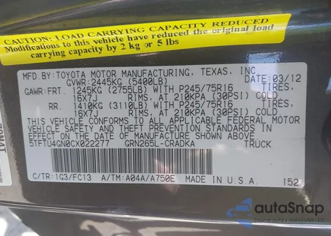 2012 Toyota Tacoma Prerunner V6 from USA, damaged, VIN 5TFTU4GN0CX022277